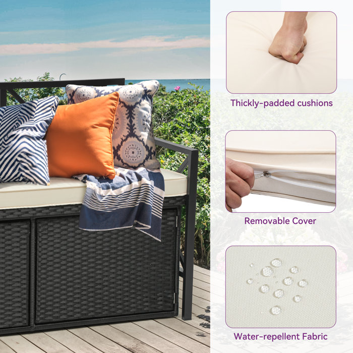 Gracie Oaks Zmiyah 70 Gallon Outdoor Storage Bench with Cushion Wayfair
